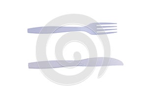 White plastic fork and knife isolated on white