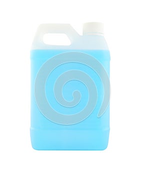 White plastic gallon with blue liquid