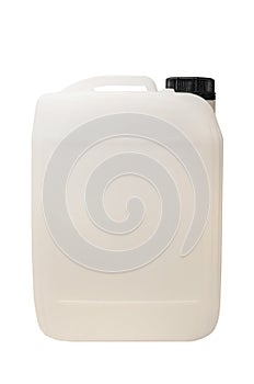 White plastic gallon, jerry can isolated on a white background. Clipping path