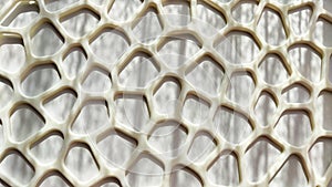 White plastic grid cells illuminated by the sun with shadows. Abstract background, texture, frame, pattern, and copy
