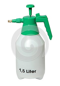 White plastic hand sprayer isolated, 1,5 liter