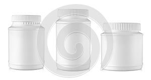 White plastic medicine bottles isolated on white.