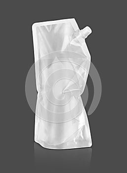 White plastic pouch for product refill design isolated on gray background