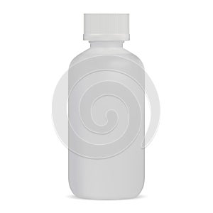 White plastic serum bottle. Glass medical vial