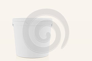 White plastic set bucket with White lid. Product Packaging For food, foodstuff or paints, primers, putty. MockUp Template For Your