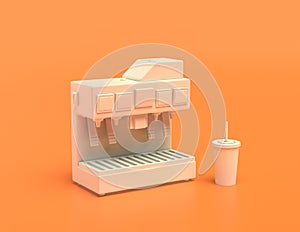 White plastic soda machine in yellow orange background, flat colors, single color, 3d rendering
