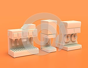 White plastic soda, slurp machines and mixer in yellow orange background, flat colors, single color, 3d rendering photo