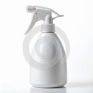 White Plastic Spray Bottle with Adjustable Nozzle on White Background