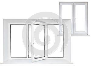 White plastic triple door window with double door in chain photo