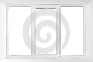 White plastic triple door window isolated on white background.