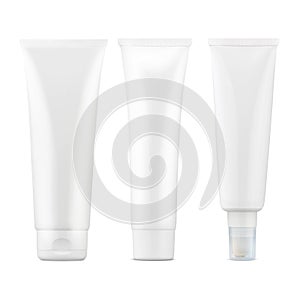A white plastic tube with cosmetics. Cosmetic tube. Clean, economical packaging for a variety of creams and gels.