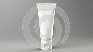 White plastic tube with moisturizing cream for hands or face. Skin care. Toothpaste. Modern grey bathroom design. Copy