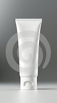 White plastic tube with moisturizing cream for hands or face. Skin care. Toothpaste. Modern grey bathroom design. Copy