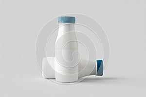 White plastic yogurt or milk bottle mockup with blank label