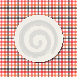 White plate on a checkered tablecloth vector illustration