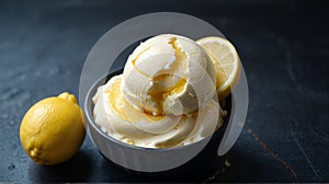 A white plate with a delicious lemon cream dessert, possibly with a hint of mint