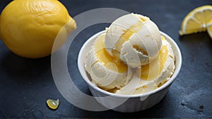 A white plate with a delicious lemon cream dessert, possibly with a hint of mint