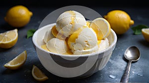 A white plate with a delicious lemon cream dessert, possibly with a hint of mint