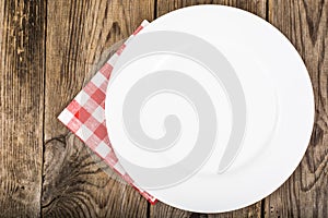 White plate and napkin Serving linen, menu