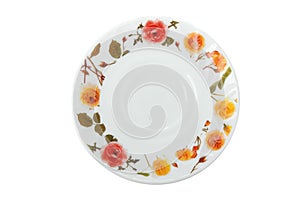 White plate with a picture of flowers