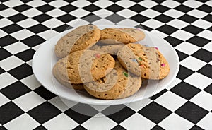 Candy cookies on a white plate