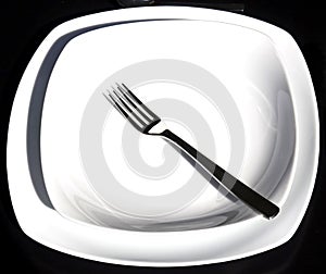 A white plate with silver fork
