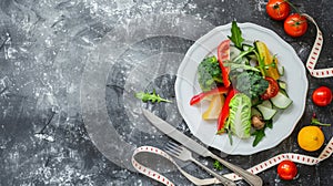 White Plate With Vegetables and Measuring Tape