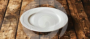 White Plate on Wooden Table