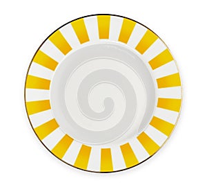 White plate with yellow rim, isolated on white background with clipping path, Top view