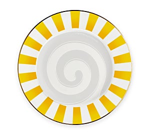 White plate with yellow rim, isolated on white background with clipping path, Top view photo