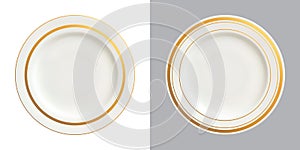 White plates with gold trims