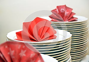 White plates stacked on a table
