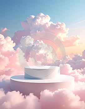 White Platform Above Pastel Pink Cloudscape