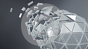 White platonic ball with flying polygons 3D render illustration
