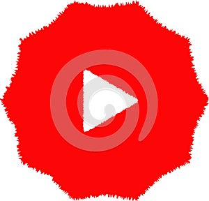 White play button shrugged in the middle of the red frame photo