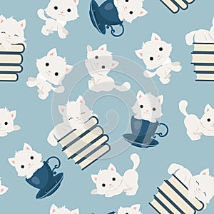 White playful kittens seamless pattern