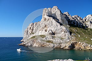 White pleasure boat in mediterranean