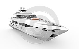 White Pleasure Yacht Isolated on White Background