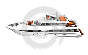 White Pleasure Yacht Isolated on White Background