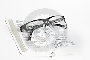 White Pocket Bible With Reading Glasses