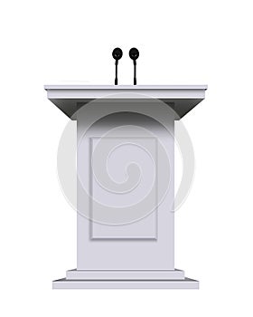 White podium rostrum with microphones isolated on white