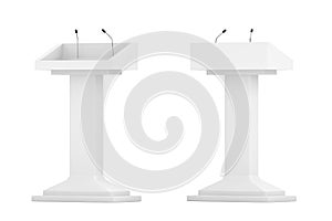 White Podium Tribune Rostrum Stands with Microphones