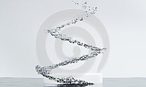 white podium and water splashingt on white background