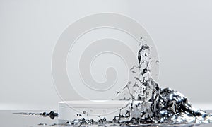 white podium and water splashingt on white background