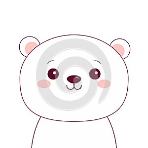 White polar bear face. Black contour doodle silhouette. Kawaii animal. Cute cartoon character. Funny baby with eyes, nose, ears