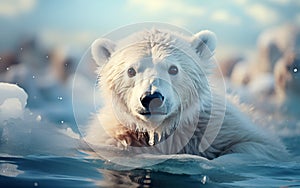 White Polar bear life on Arctic ice or glacier in ocean of the North and South Pole