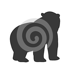 White polar bear. Outline illustration of forest animal. Black silhouette.