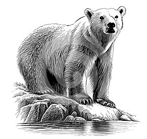 White Polar bear sketch hand drawn in doodle style Vector illustration