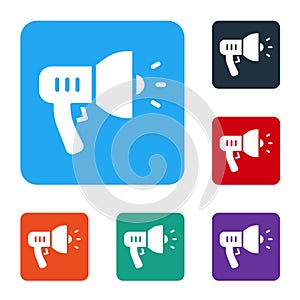 White Police megaphone icon isolated on white background. Set icons in color square buttons. Vector