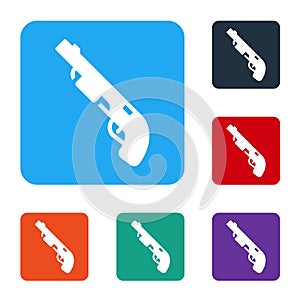 White Police shotgun icon isolated on white background. Hunting shotgun. Set icons in color square buttons. Vector